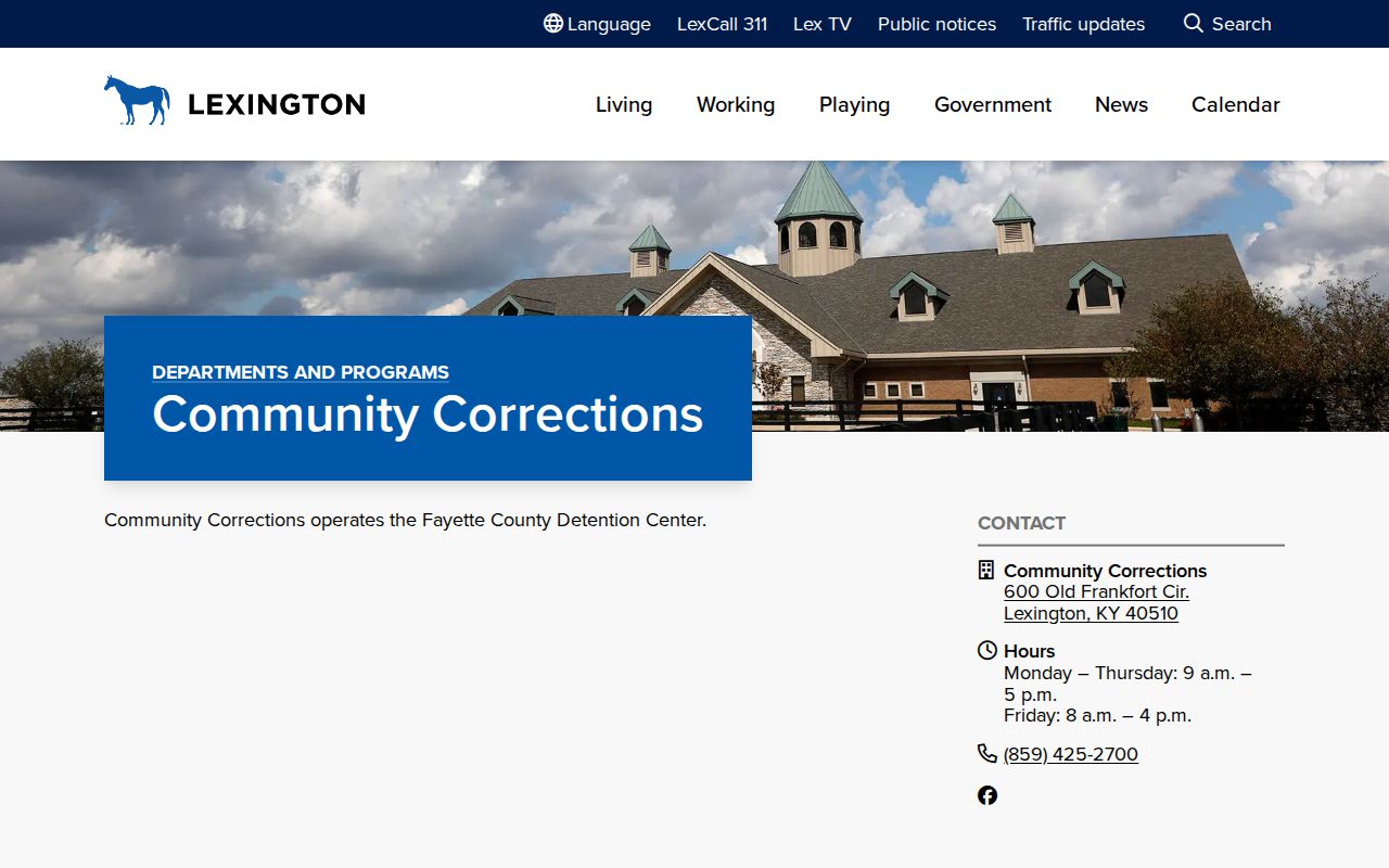 Fayette County arrest booking resources on the Community Corrections portal