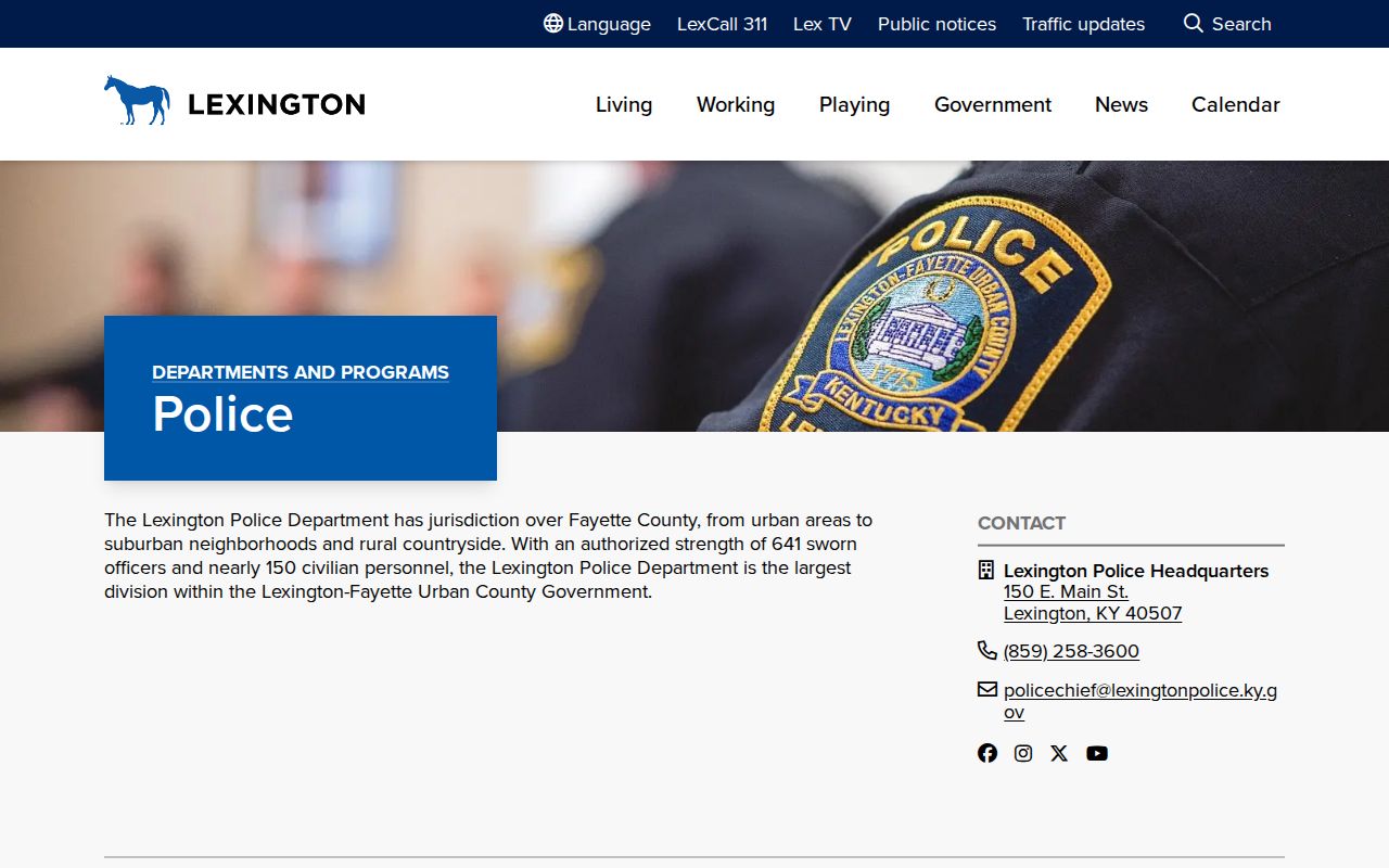 Fayette County arrest records information on the Lexington Police headquarters page