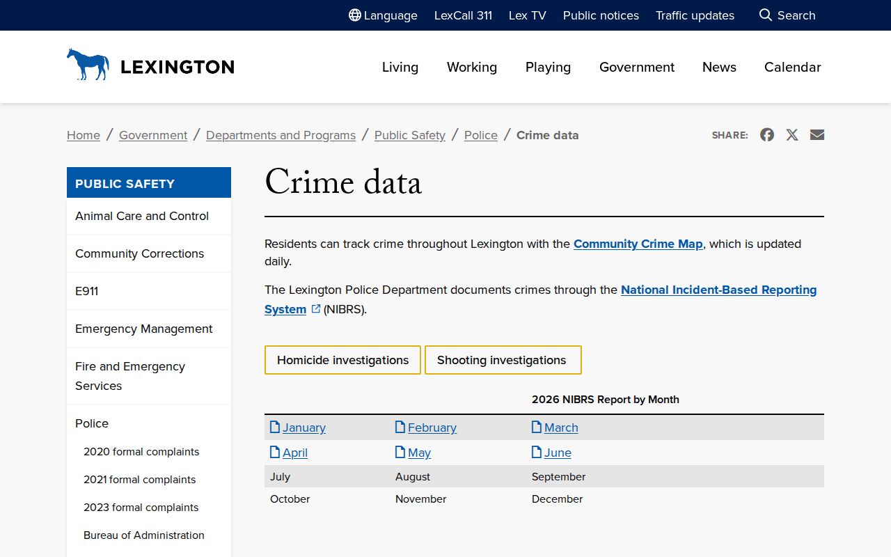 Lexington criminal records context from the official Police crime-data hub