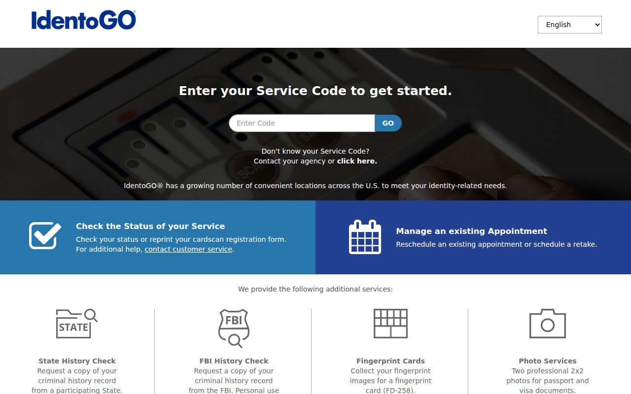 IdentoGO fingerprint enrollment for a Fayette County criminal history review