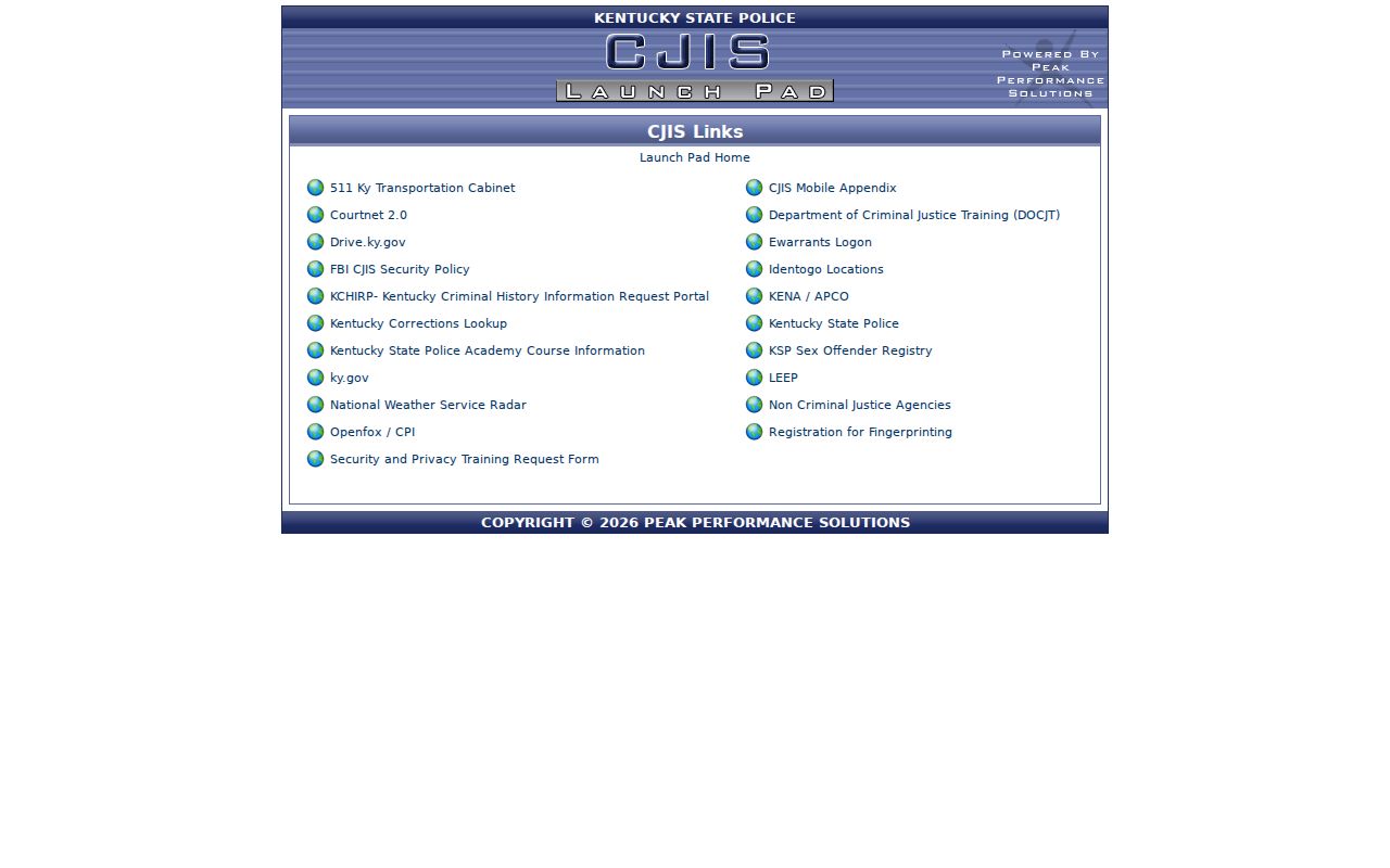 KSP justice system links for Fayette County criminal record reporting
