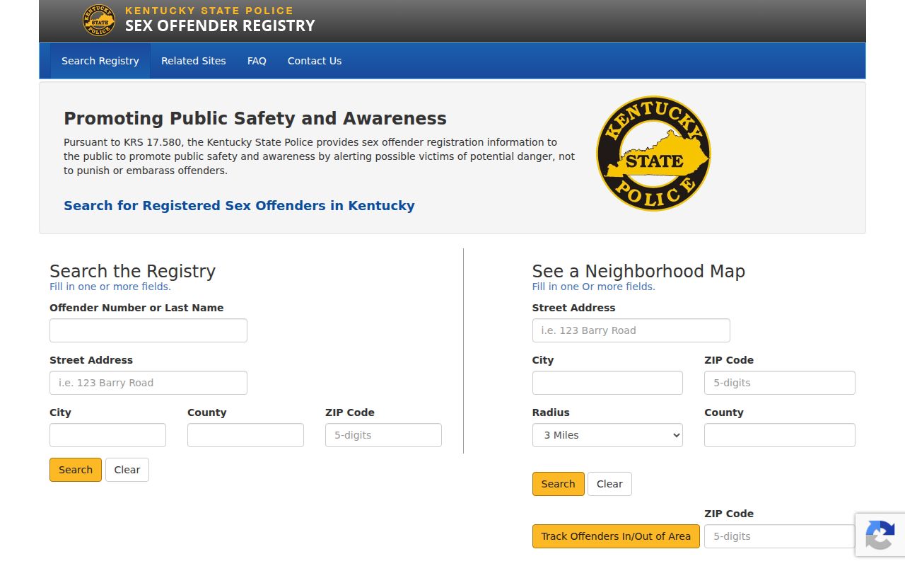 Official KSOR form for a Fayette County sex offender registry search